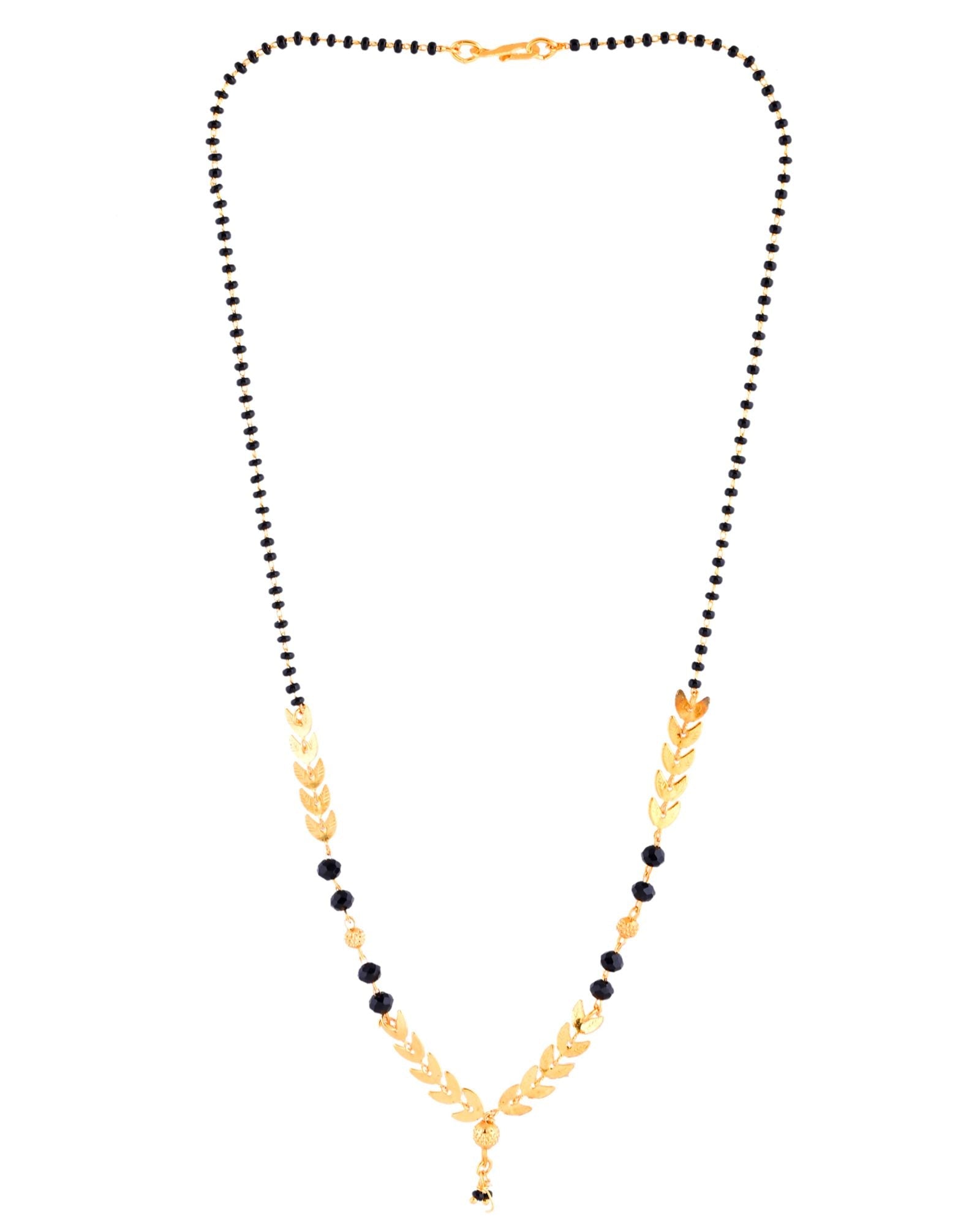 Jewels Nest Gold-Tone Leaf Design Black Beads Mangalsutra For Daily Wear - Distacart