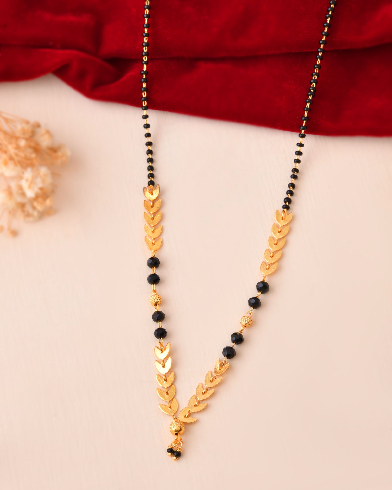 Jewels Nest Gold-Tone Leaf Design Black Beads Mangalsutra For Daily Wear - Distacart