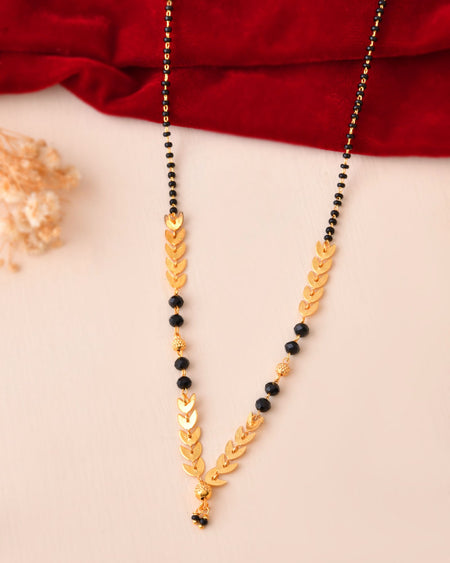 Jewels Nest Gold-Tone Leaf Design Black Beads Mangalsutra For Daily Wear