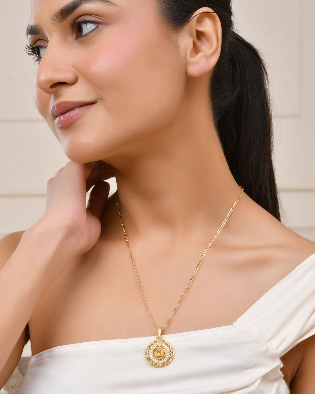 Jewels Nest Gold-Tone Circular Cz Pendant Necklace For Women