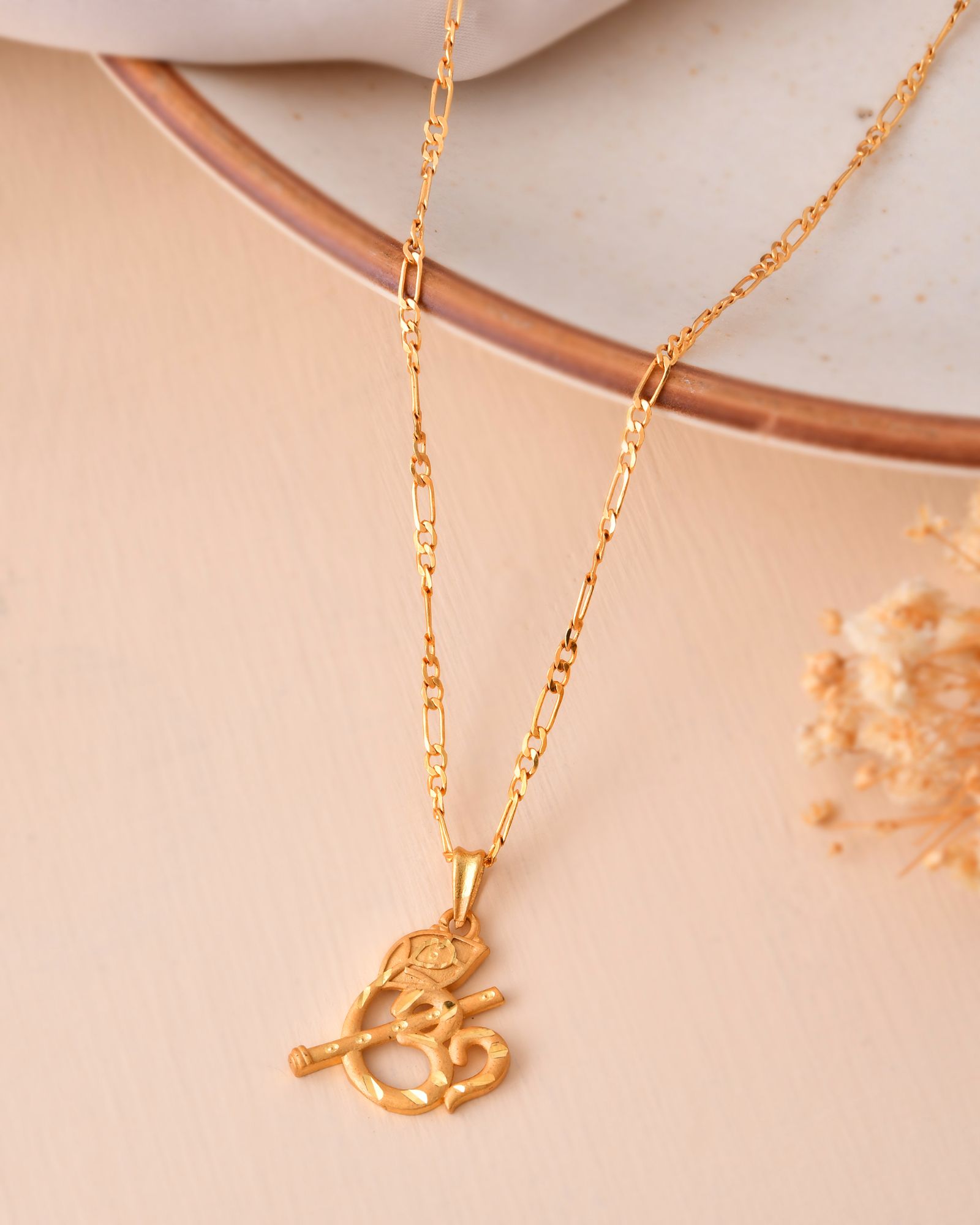 Jewels Nest Gold-Tone Flute Om Pendant Necklace For Women