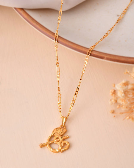Jewels Nest Gold-Tone Flute Om Pendant Necklace For Women