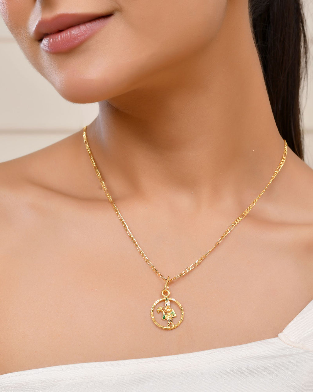 Jewels Nest Gold-Tone Krishna Flute Circle Pendant Necklace For Women