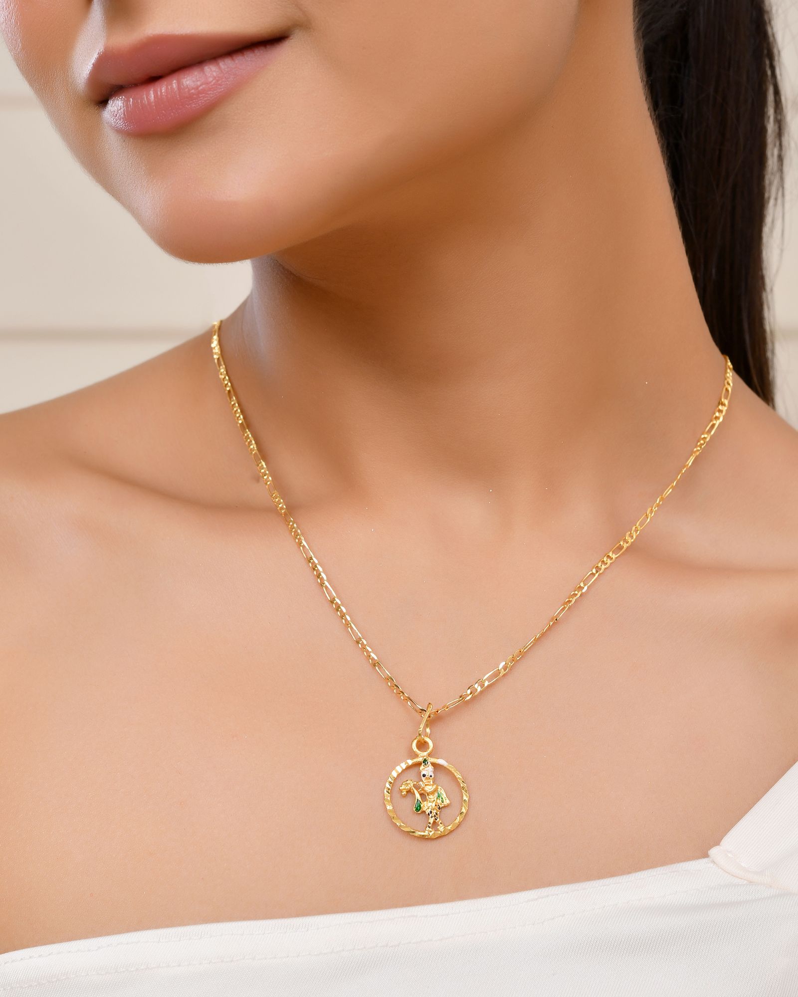 Jewels Nest Gold-Tone Krishna Flute Circle Pendant Necklace For Women