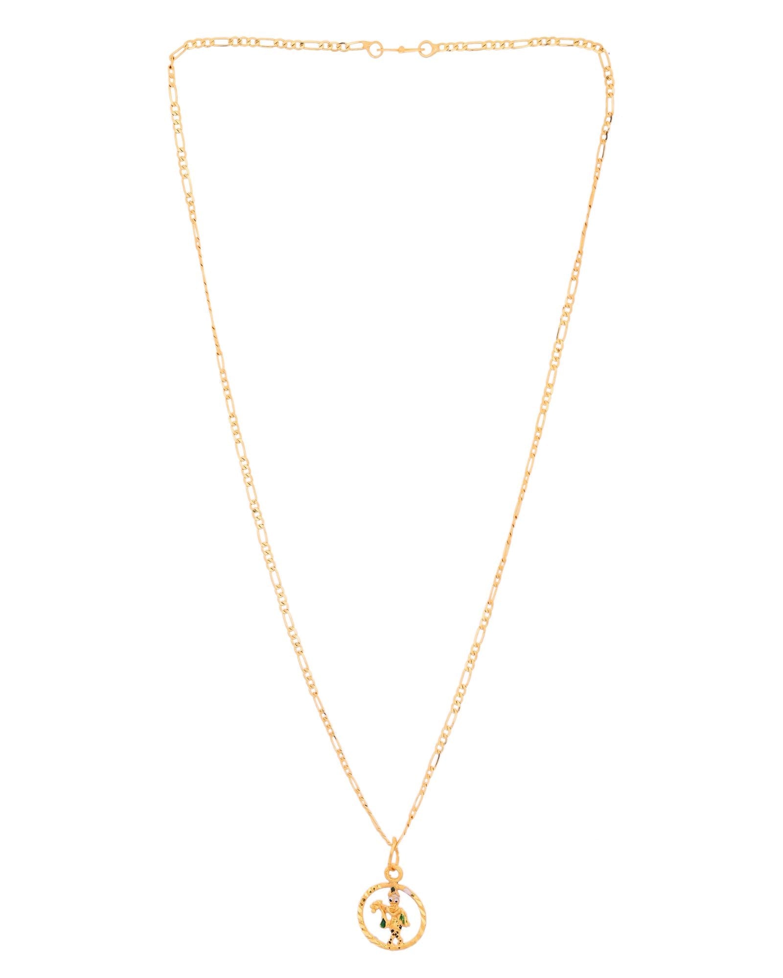 Jewels Nest Gold-Tone Krishna Flute Circle Pendant Necklace For Women