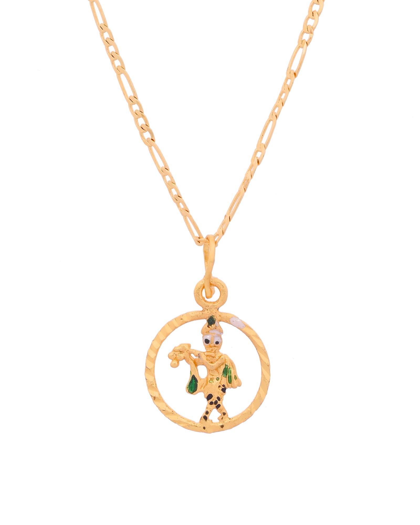 Jewels Nest Gold-Tone Krishna Flute Circle Pendant Necklace For Women