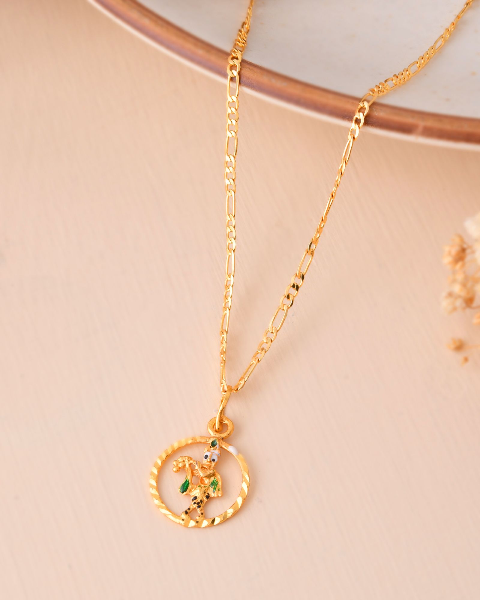 Jewels Nest Gold-Tone Krishna Flute Circle Pendant Necklace For Women