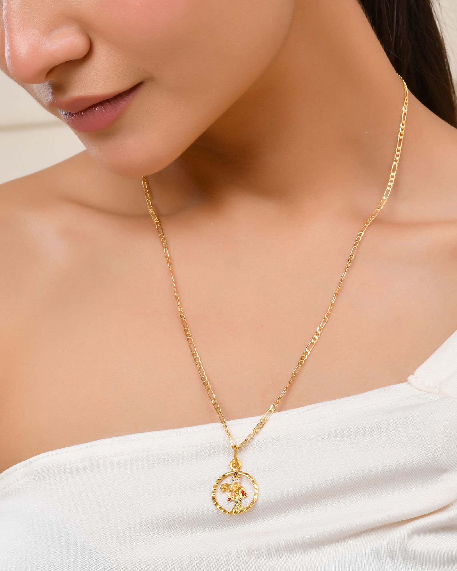 Jewels Nest Gold-Tone Krishna Circle Pendant Necklace For Women