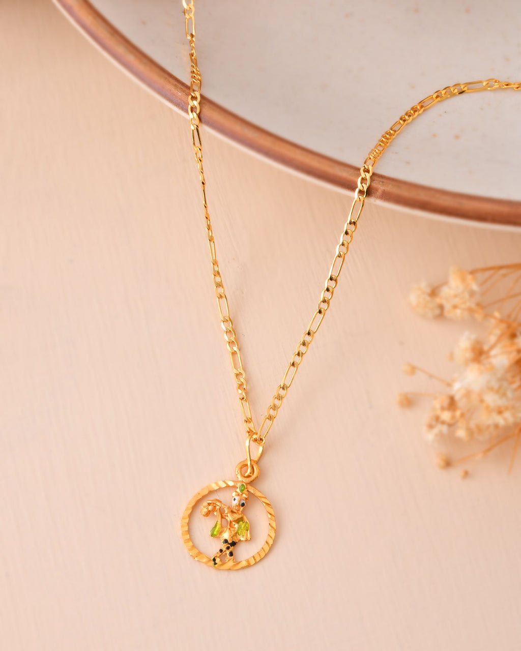 Jewels Nest Gold-Tone Enamel Krishna Circle Pendant Necklace For Women