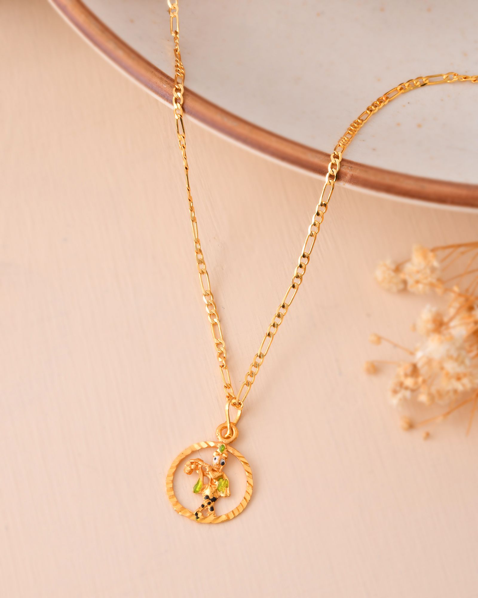 Jewels Nest Gold-Tone Enamel Krishna Circle Pendant Necklace For Women