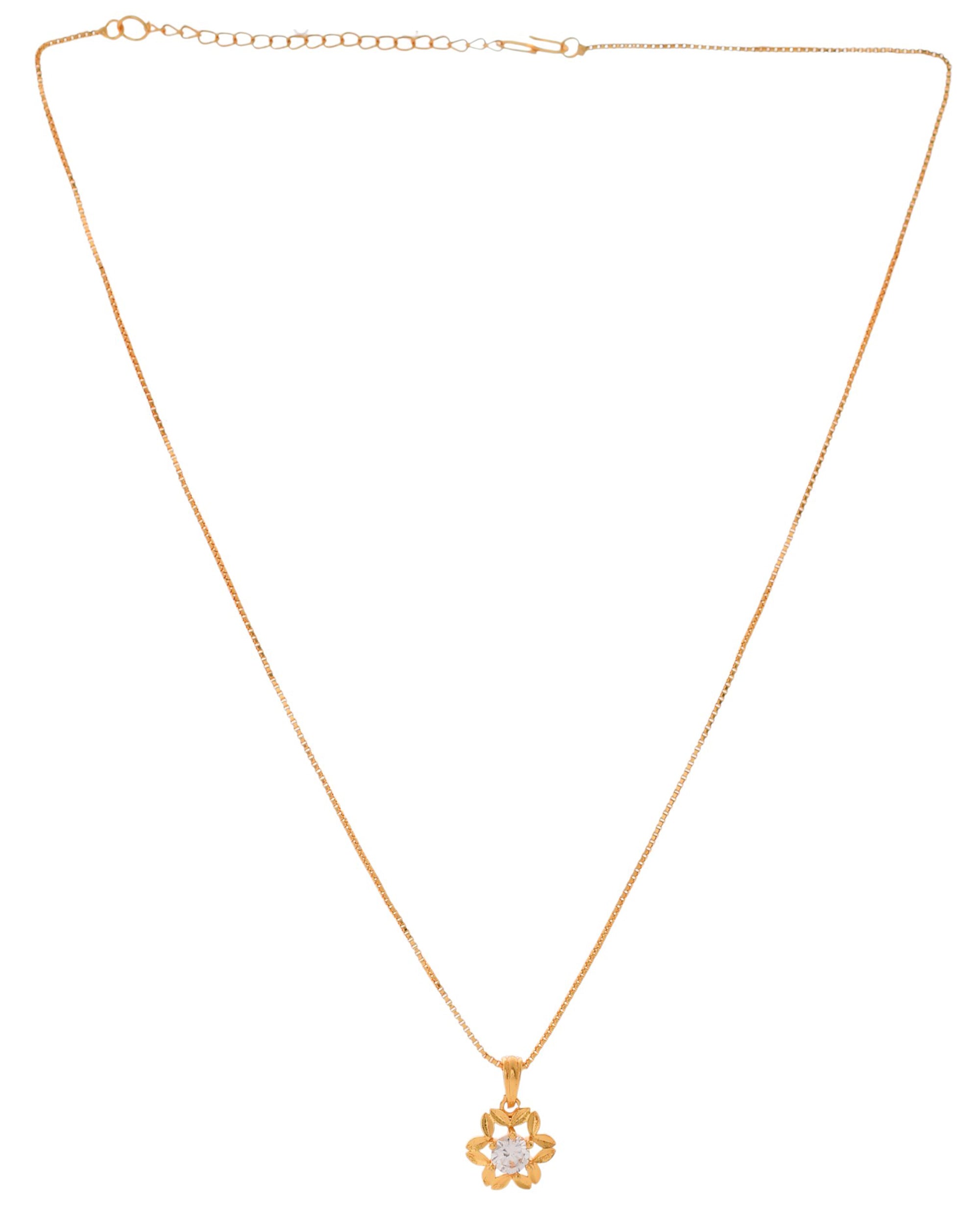 Jewels Nest Elegant Gold-Polished Floral Pendant with Sparkling Stone