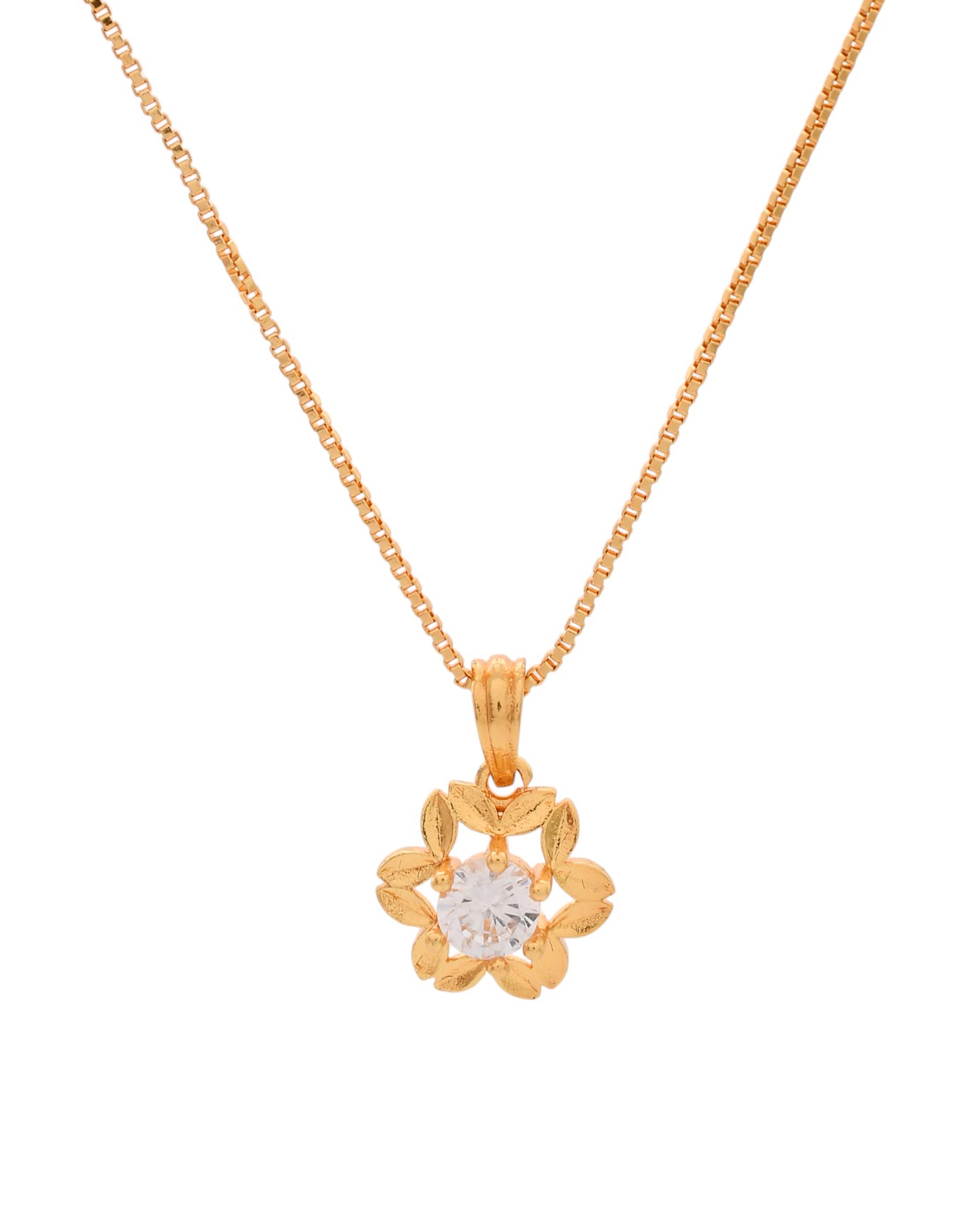 Jewels Nest Elegant Gold-Polished Floral Pendant with Sparkling Stone