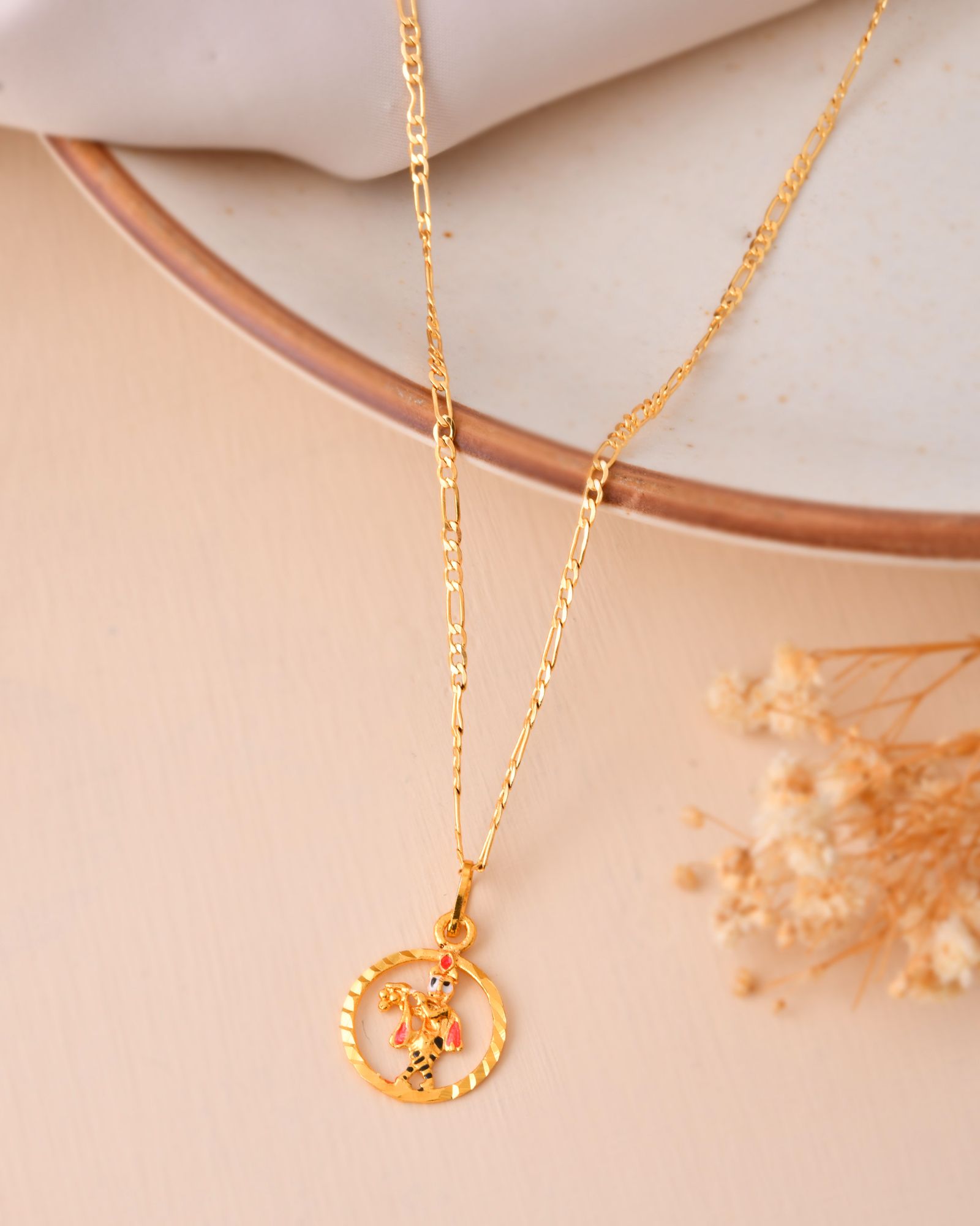 Jewels Nest Gold-Tone Enamel Krishna Circle Pendant Necklace For Women