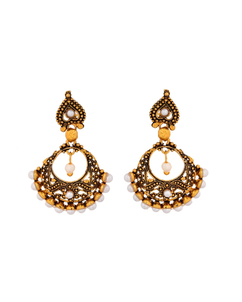 Jewels Nest Gold-Tone Oxidised Pearl Drop Chandbali Earrings - Distacart