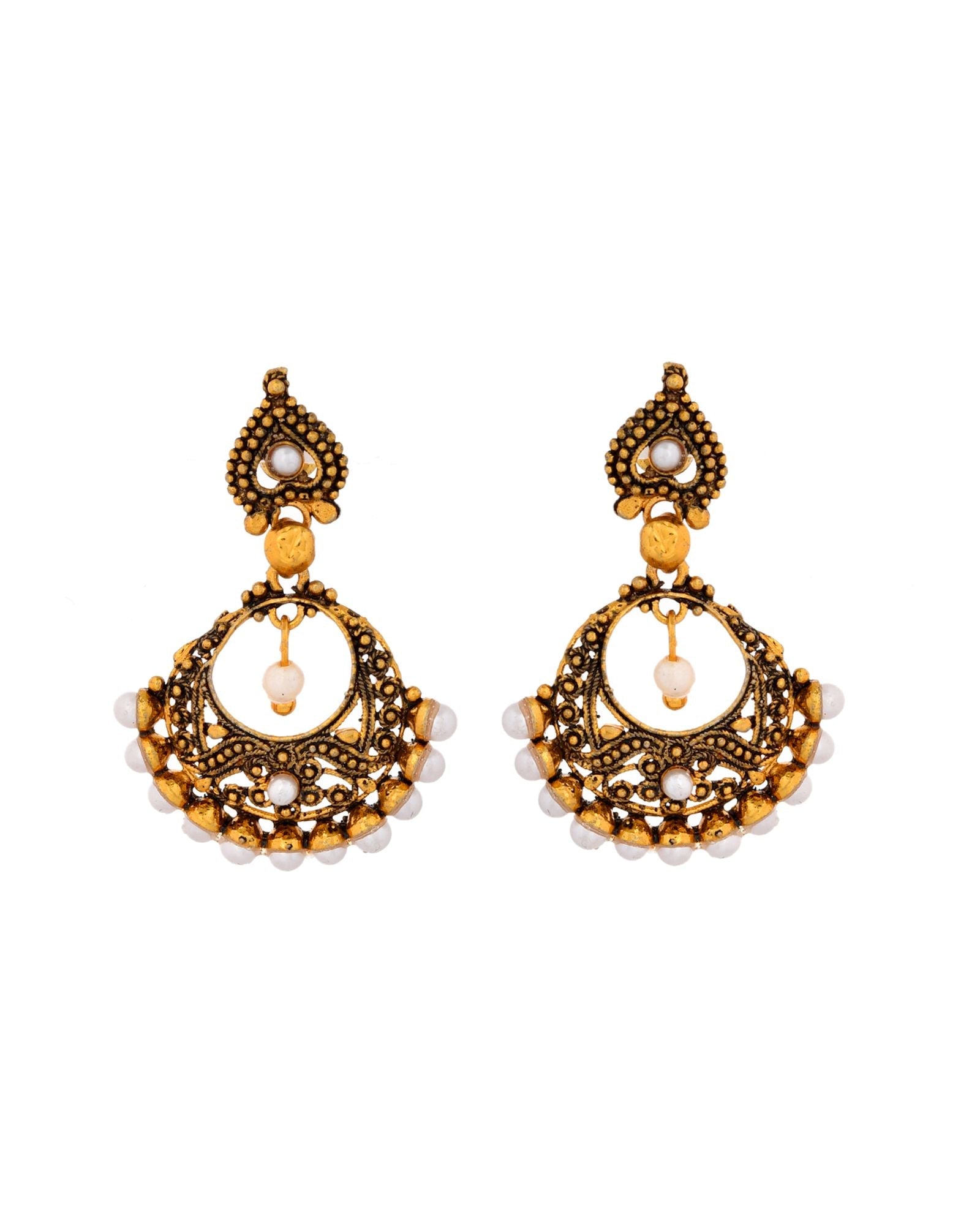 Jewels Nest Gold-Tone Oxidised Pearl Drop Chandbali Earrings - Distacart
