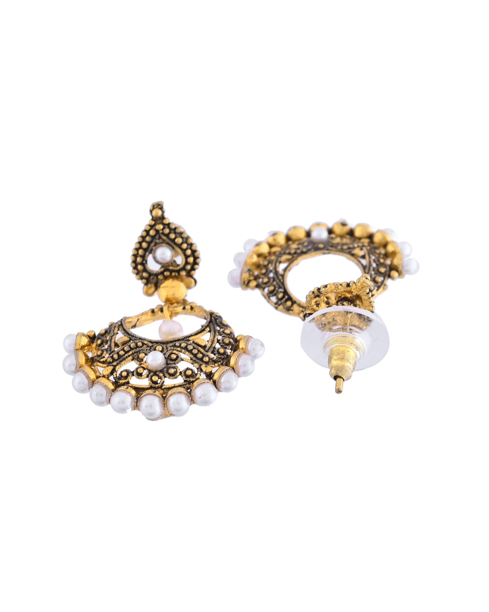 Jewels Nest Gold-Tone Oxidised Pearl Drop Chandbali Earrings - Distacart