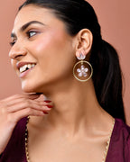 Jewels Nest Gold-Tone Floral Crystal Hoop Earrings For Women