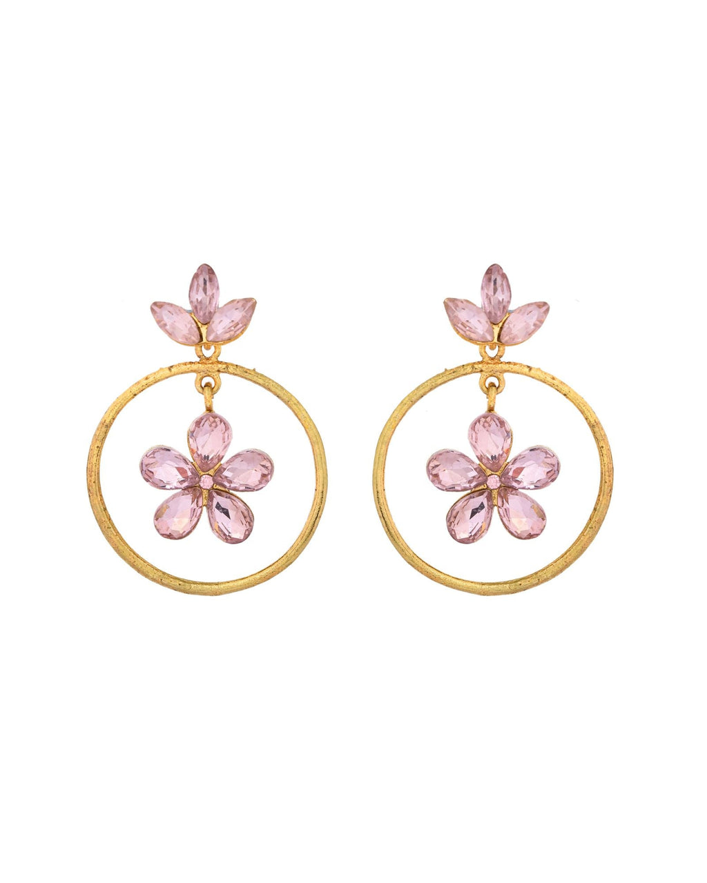 Jewels Nest Gold-Tone Floral Crystal Hoop Earrings For Women