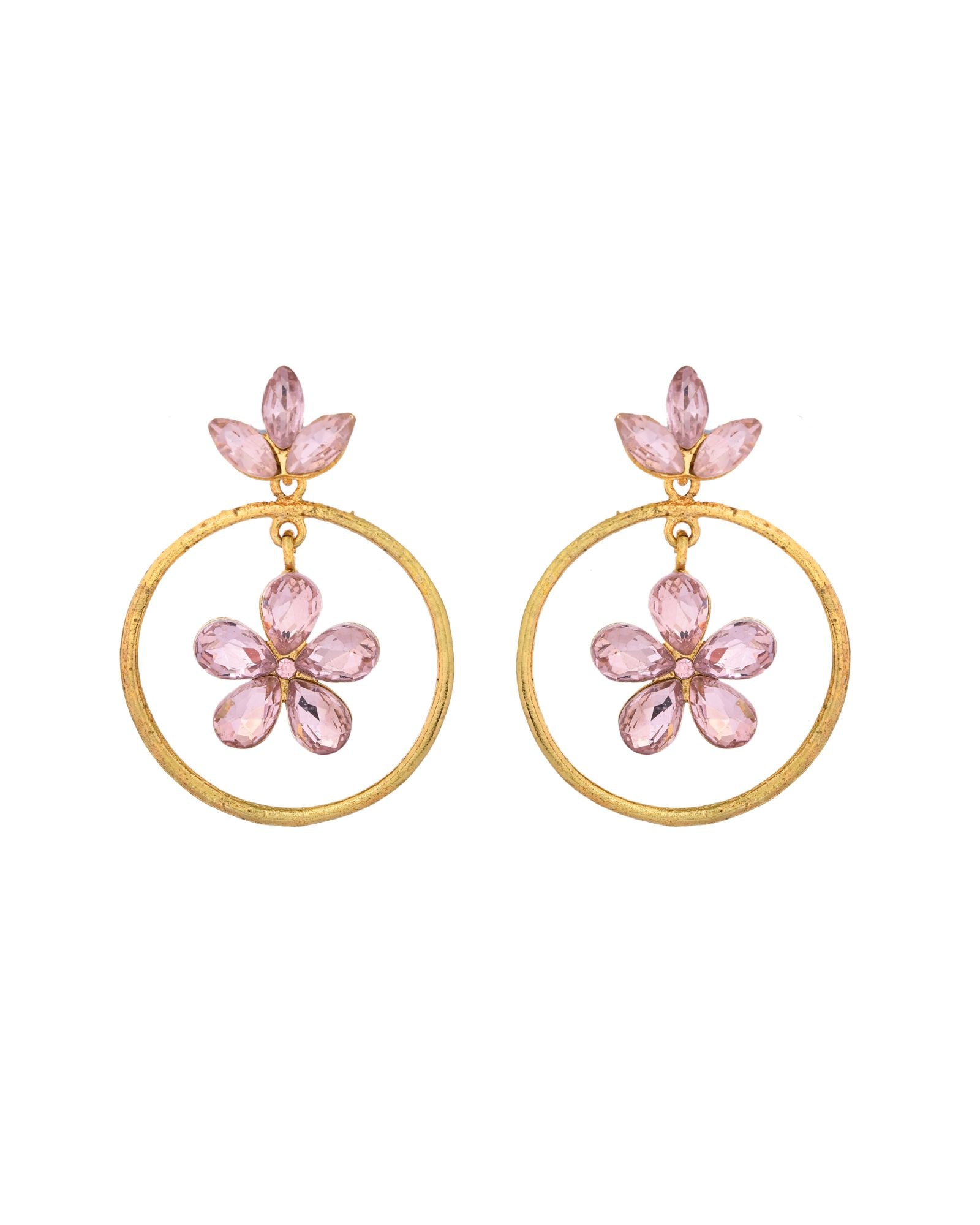 Jewels Nest Gold-Tone Floral Crystal Hoop Earrings For Women