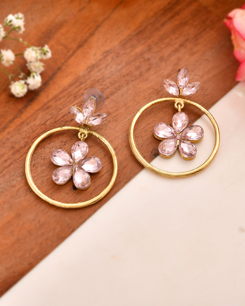 Jewels Nest Gold-Tone Floral Crystal Hoop Earrings For Women