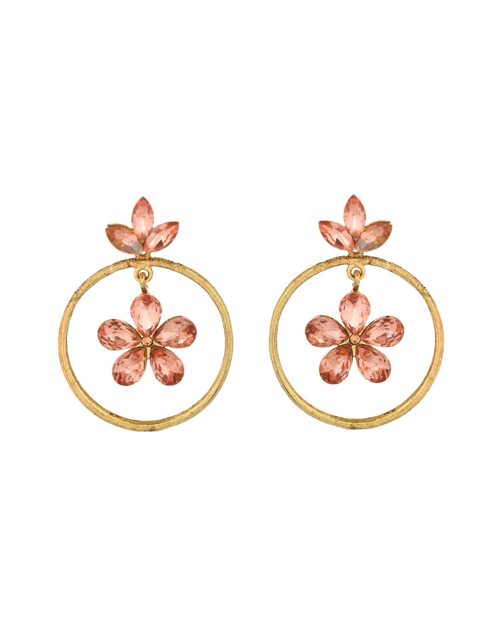 Jewels Nest Gold-Tone Peach Crystal Floral Hoop Earrings For Women - Distacart