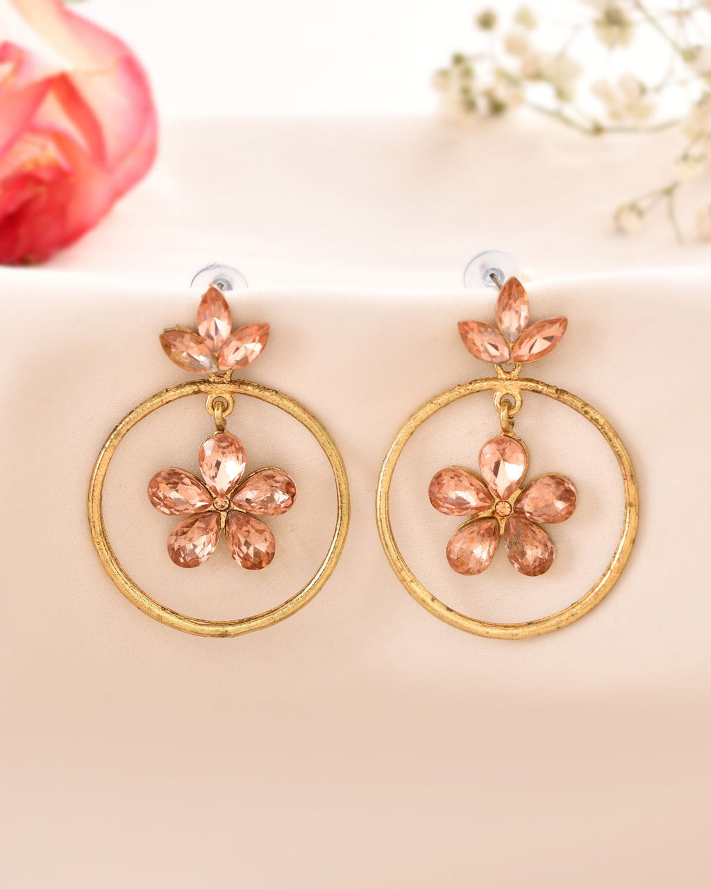 Jewels Nest Gold-Tone Peach Crystal Floral Hoop Earrings For Women - Distacart