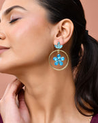 Jewels Nest Gold-Tone Blue Crystal Floral Hoop Earrings For Women - Distacart