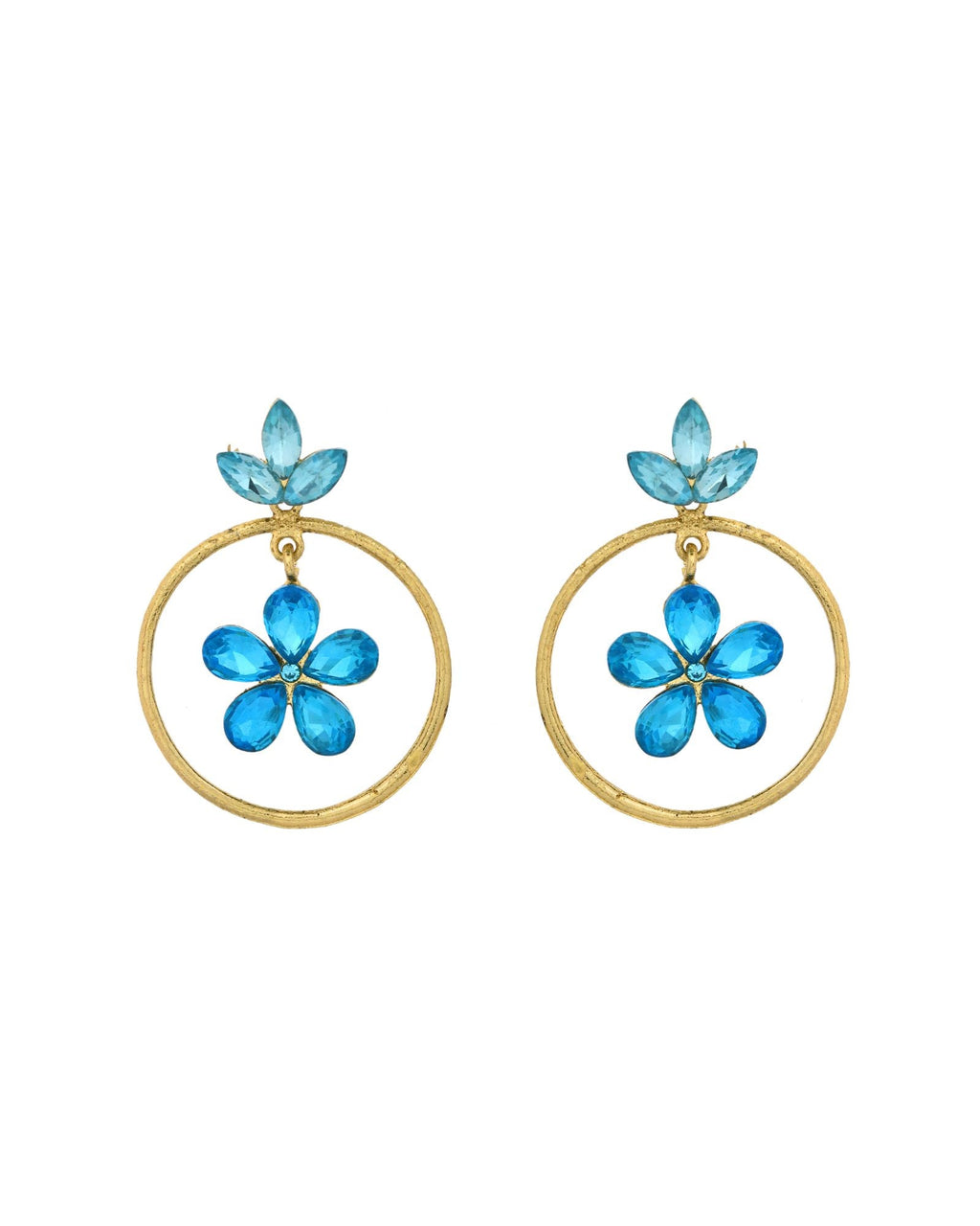 Jewels Nest Gold-Tone Blue Crystal Floral Hoop Earrings For Women - Distacart
