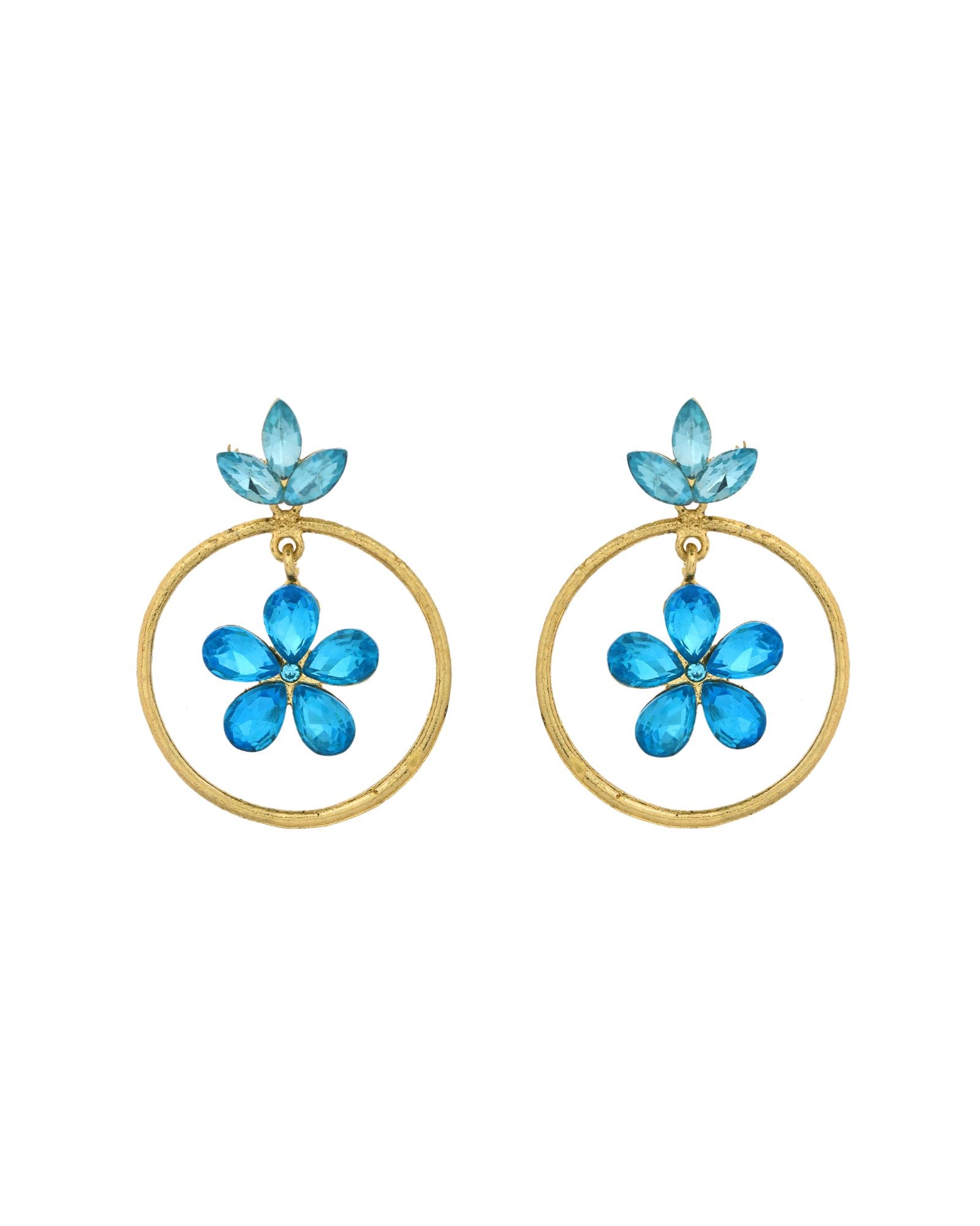 Jewels Nest Gold-Tone Blue Crystal Floral Hoop Earrings For Women - Distacart