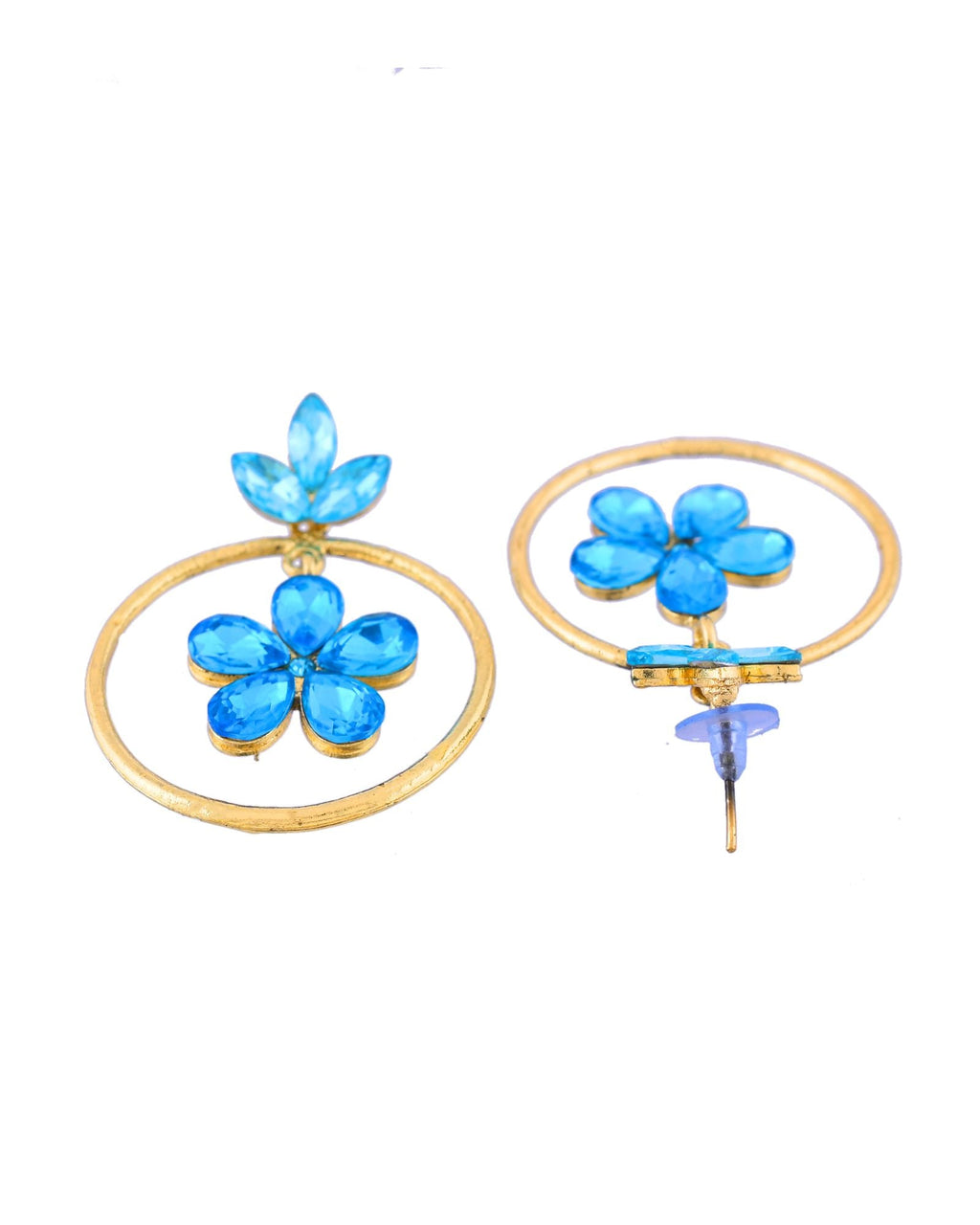 Jewels Nest Gold-Tone Blue Crystal Floral Hoop Earrings For Women - Distacart