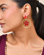 Jewels Nest Gold-Tone Red Crystal Floral Hoop Earrings For Women - Distacart