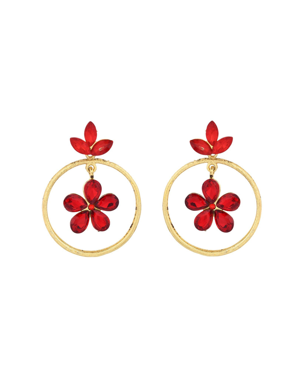 Jewels Nest Gold-Tone Red Crystal Floral Hoop Earrings For Women - Distacart