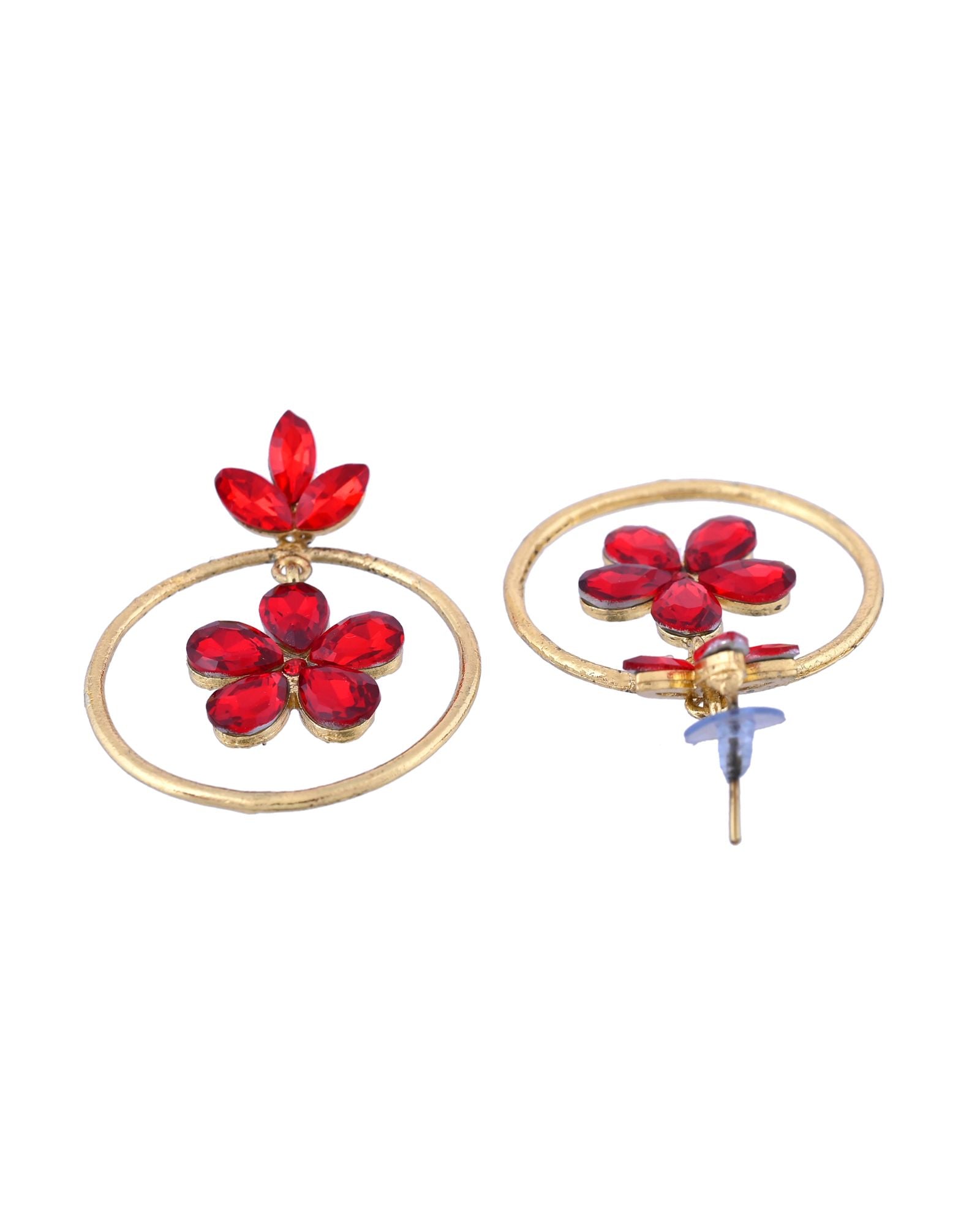 Jewels Nest Gold-Tone Red Crystal Floral Hoop Earrings For Women - Distacart