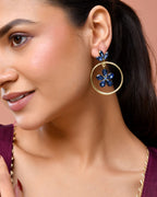 Jewels Nest Gold-Tone Blue Crystal Floral Hoop Earrings For Women - Distacart