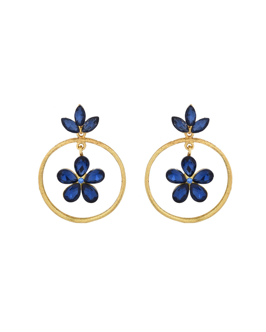 Jewels Nest Gold-Tone Blue Crystal Floral Hoop Earrings For Women - Distacart