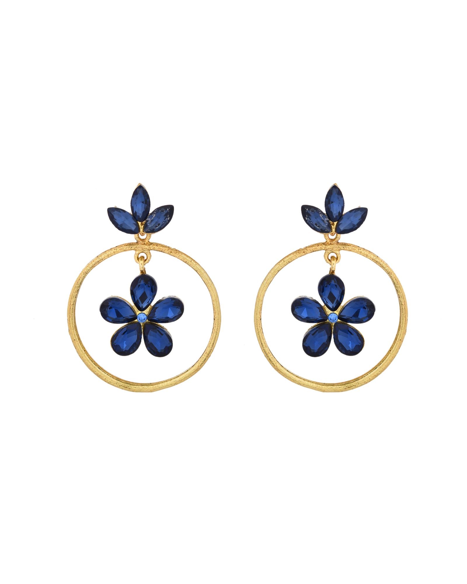 Jewels Nest Gold-Tone Blue Crystal Floral Hoop Earrings For Women - Distacart
