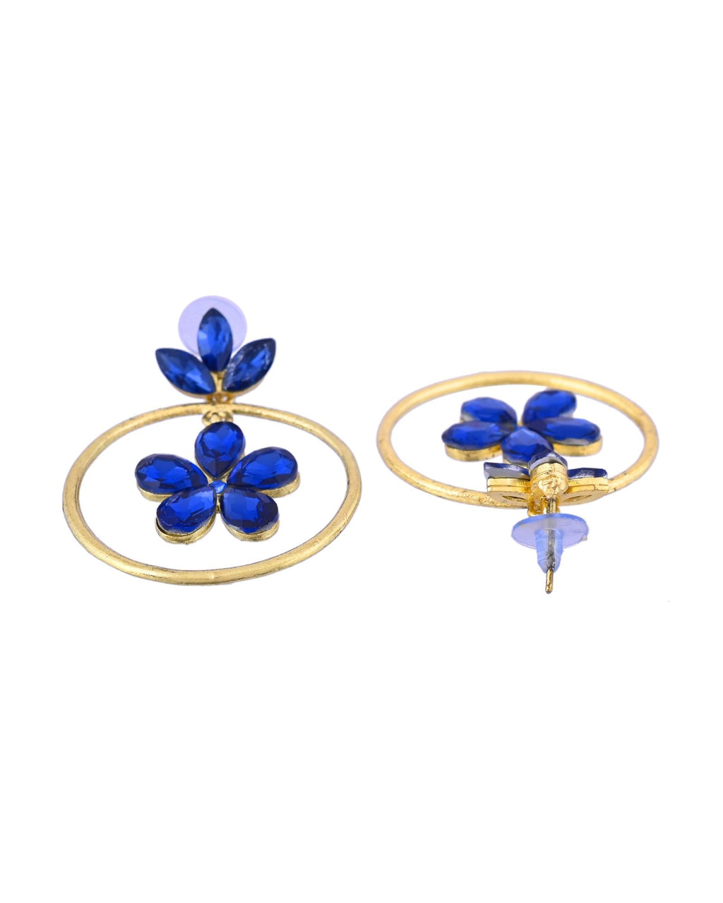 Jewels Nest Gold-Tone Blue Crystal Floral Hoop Earrings For Women - Distacart