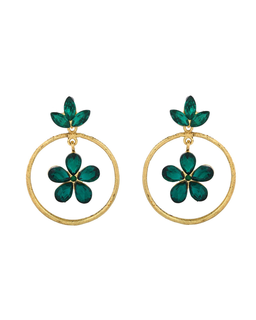 Jewels Nest Gold Tone Emerald Green Crystal Floral Hoop Earrings For Women - Distacart