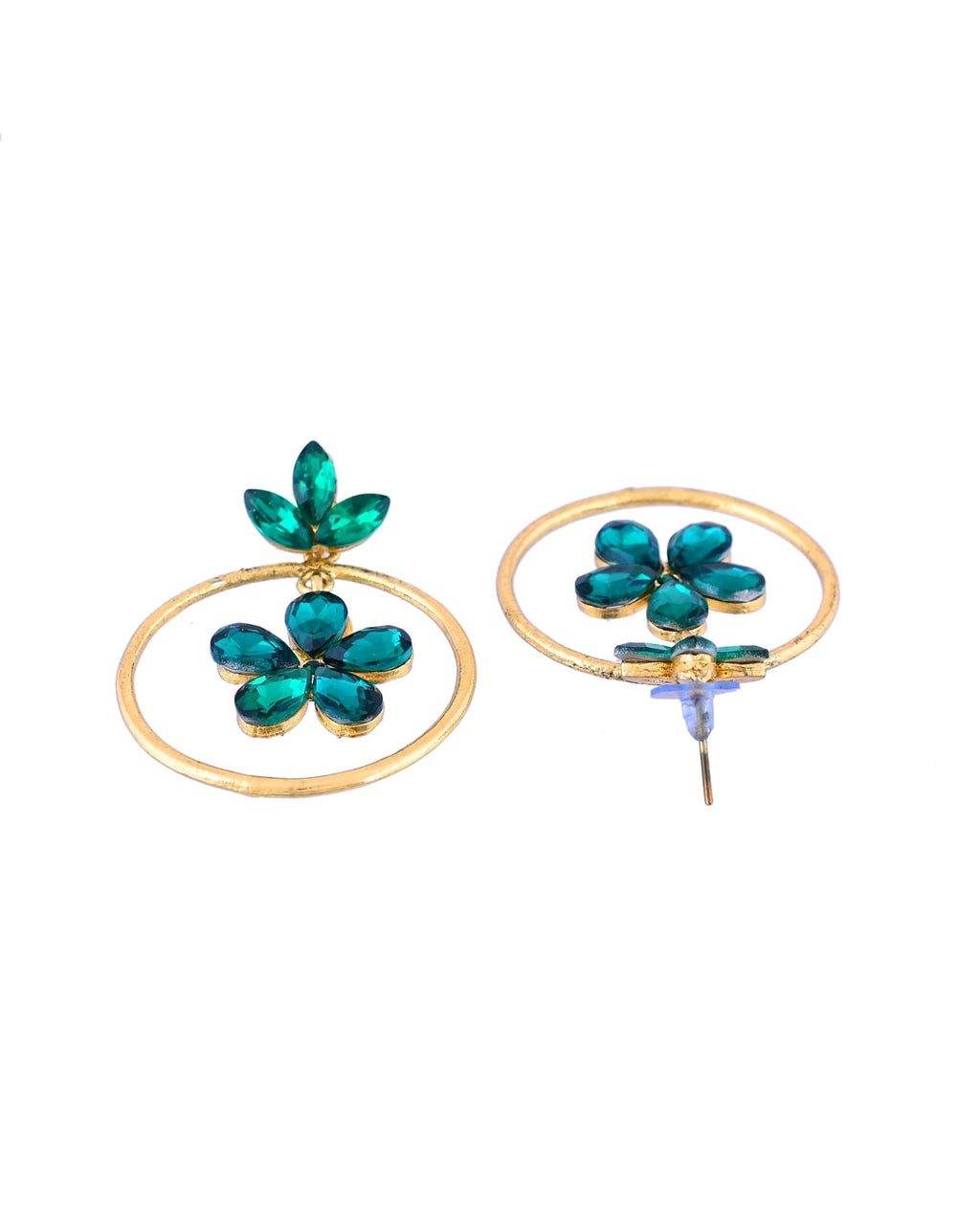 Jewels Nest Gold Tone Emerald Green Crystal Floral Hoop Earrings For Women - Distacart