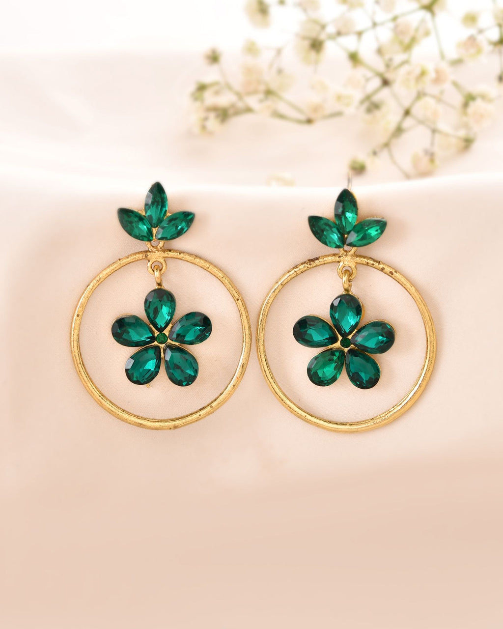 Jewels Nest Gold Tone Emerald Green Crystal Floral Hoop Earrings For Women - Distacart