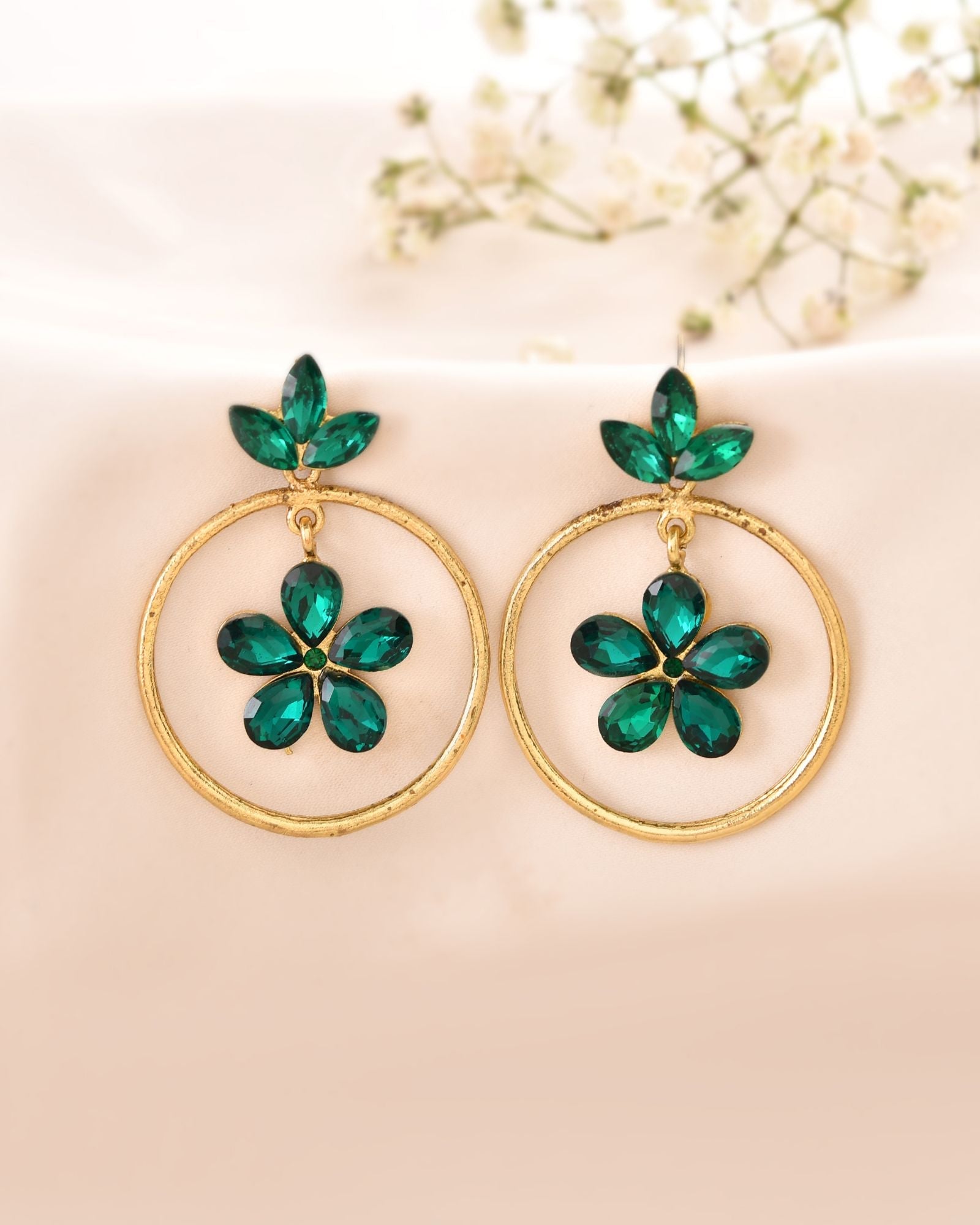 Jewels Nest Gold Tone Emerald Green Crystal Floral Hoop Earrings For Women - Distacart