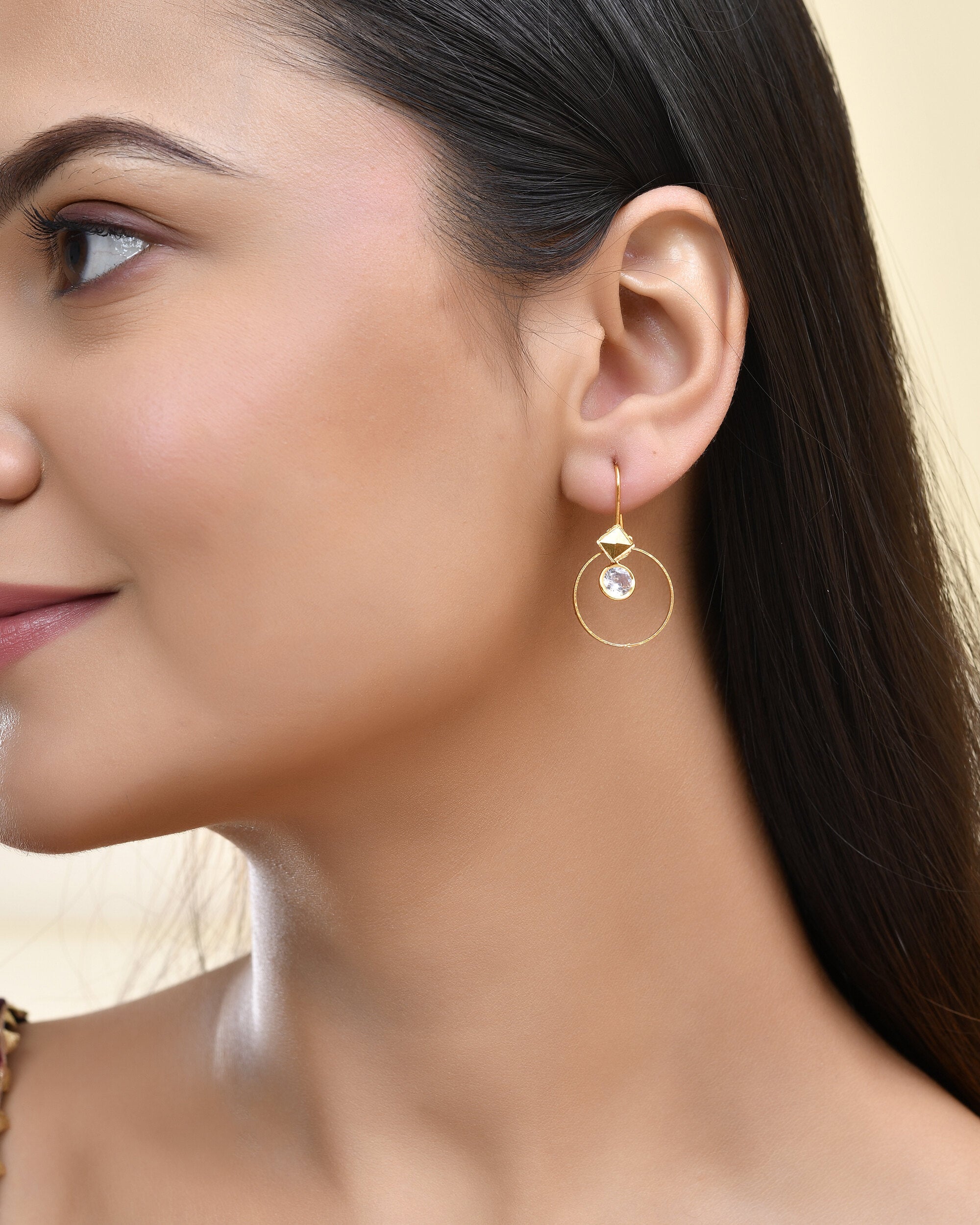 Jewels Nest Gold-Tone Hoop Earrings with Square Crystal Detailing - Distacart