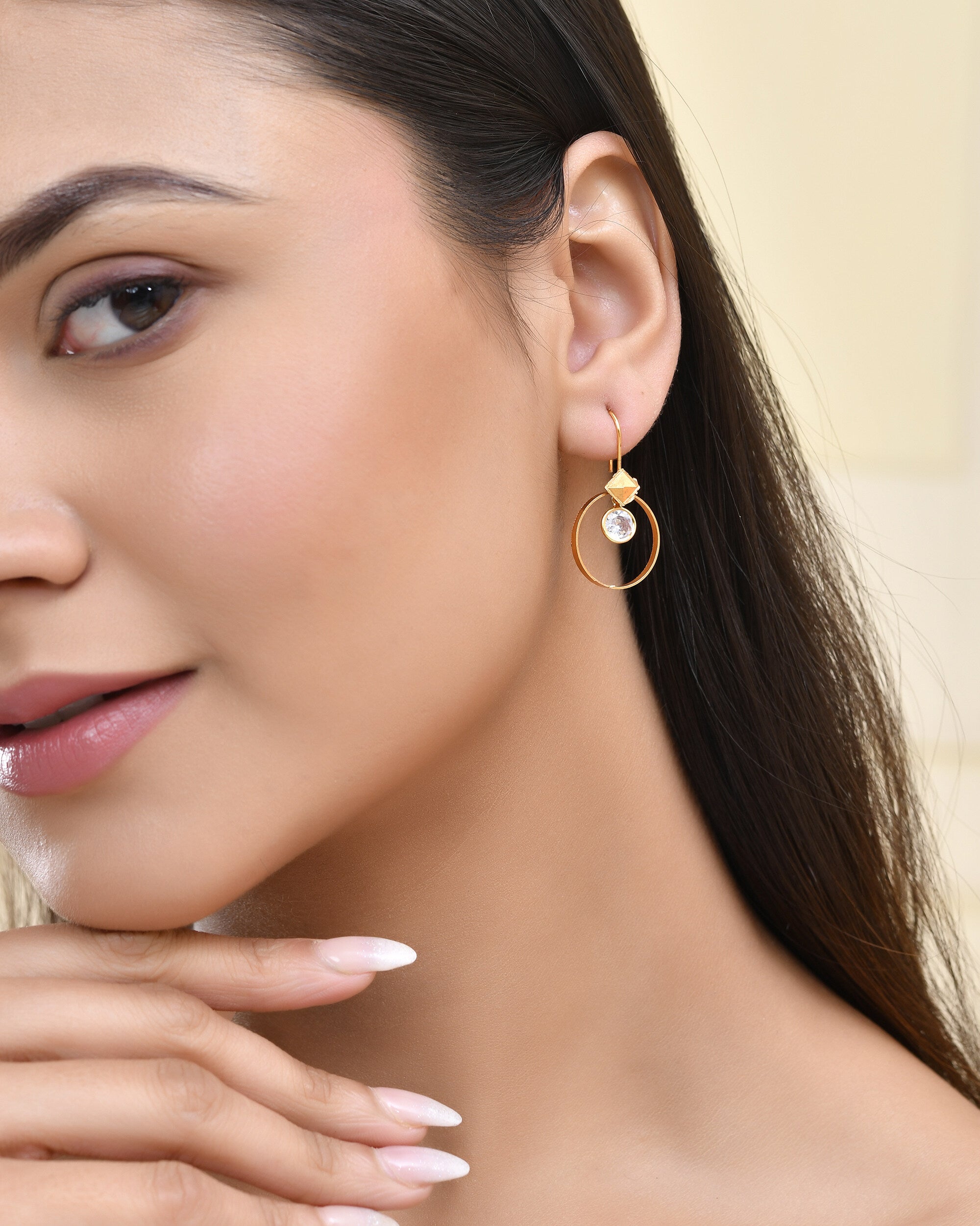 Jewels Nest Gold-Tone Hoop Earrings with Square Crystal Detailing - Distacart