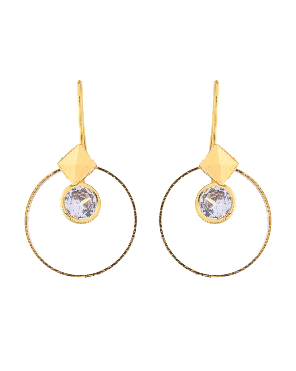 Jewels Nest Gold-Tone Hoop Earrings with Square Crystal Detailing - Distacart