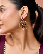 Jewels Nest Gold Tone Dark Maroon Floral Hoop Earrings For Women - Distacart