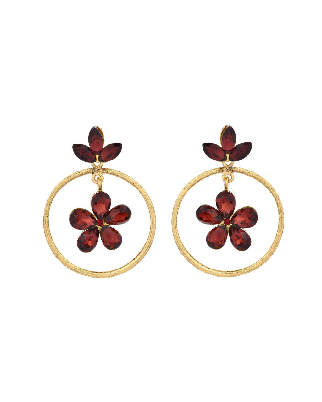 Jewels Nest Gold Tone Dark Maroon Floral Hoop Earrings For Women - Distacart