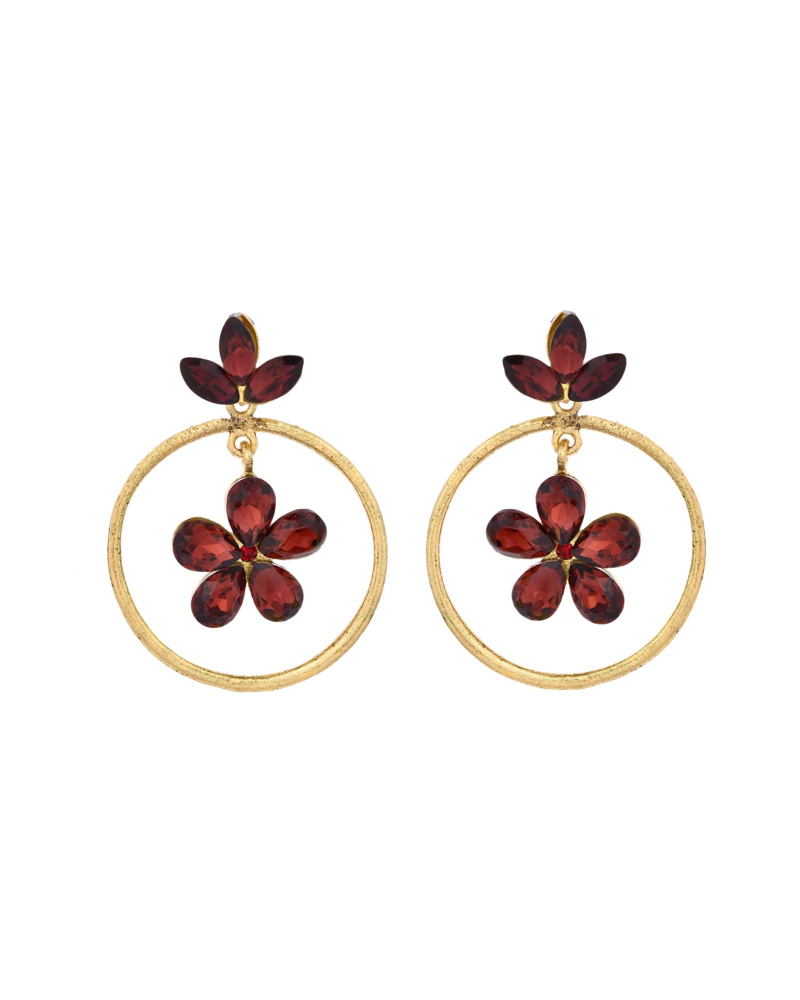 Jewels Nest Gold Tone Dark Maroon Floral Hoop Earrings For Women - Distacart