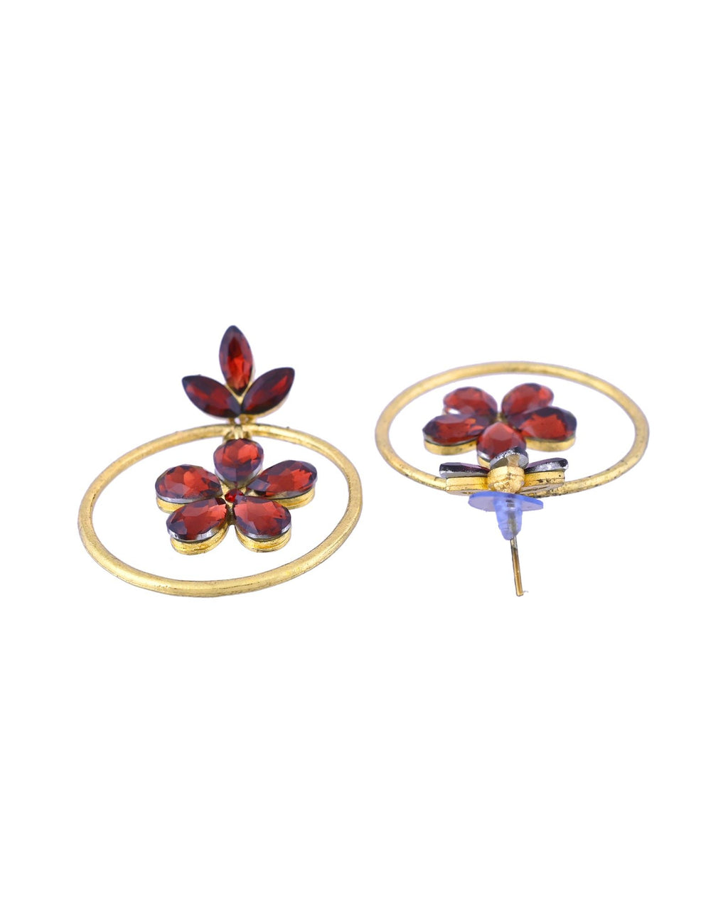 Jewels Nest Gold Tone Dark Maroon Floral Hoop Earrings For Women - Distacart