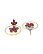 Jewels Nest Gold Tone Dark Maroon Floral Hoop Earrings For Women - Distacart