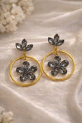 Jewels Nest Gold Plated Black Stone Floral Hoop Earrings For Women - Distacart